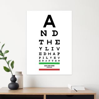 personalised eye test poster displayed on a wall