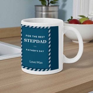 stepdad photo mug displayed on a table