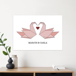 love birds origami poster displayed on the wall