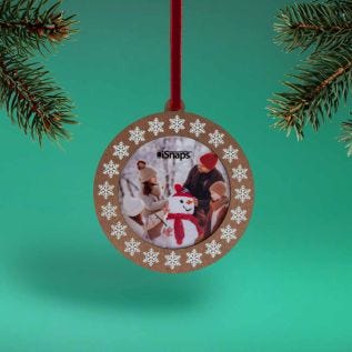 Wooden Circle Snowflake Frame Photo Christmas Bauble