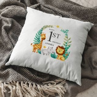 Safari First Birthday Cushion