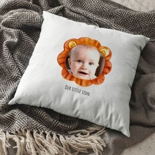 Lion First Birthday Photo Cushion