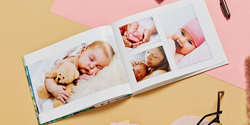 Hardcover photo book from Max Spielmann featuring a newborn baby and Mum.