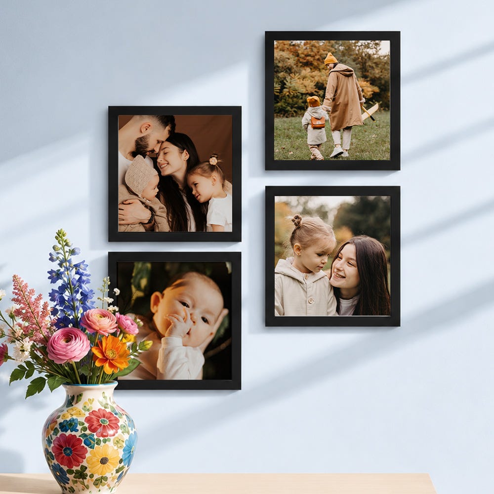 a selection of framed photo tiles