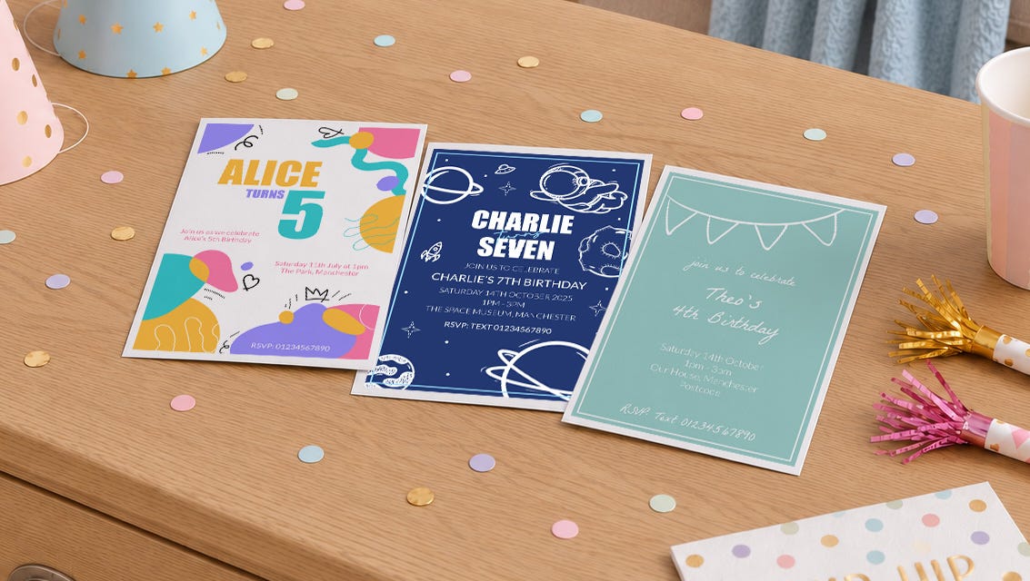 party invitations displayed on a tabletop