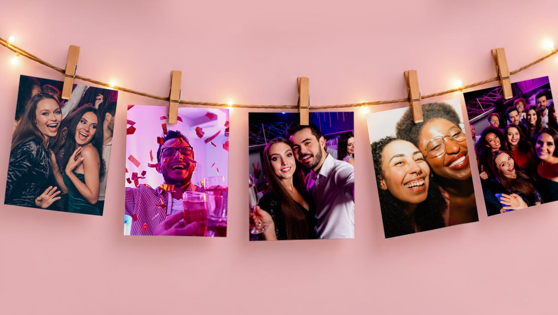 display of photo prints displayed on a string