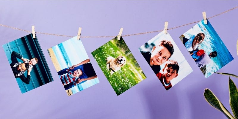 photo print sizes hanging from string