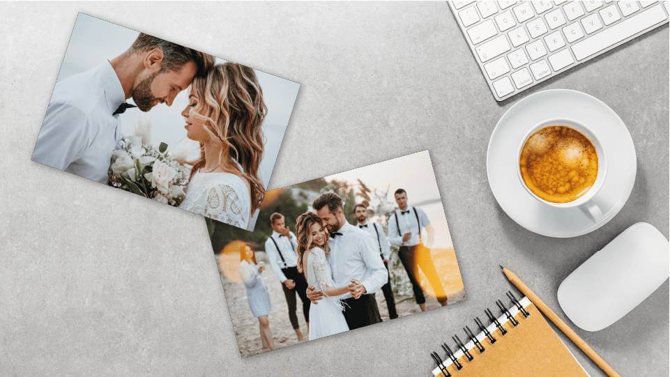 lustre photo prints on a tabletop